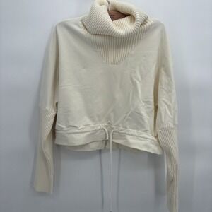 Varley Britannia Sweatshirt Women's Large Ivory Turtleneck Ribbed Cotton #9‎
